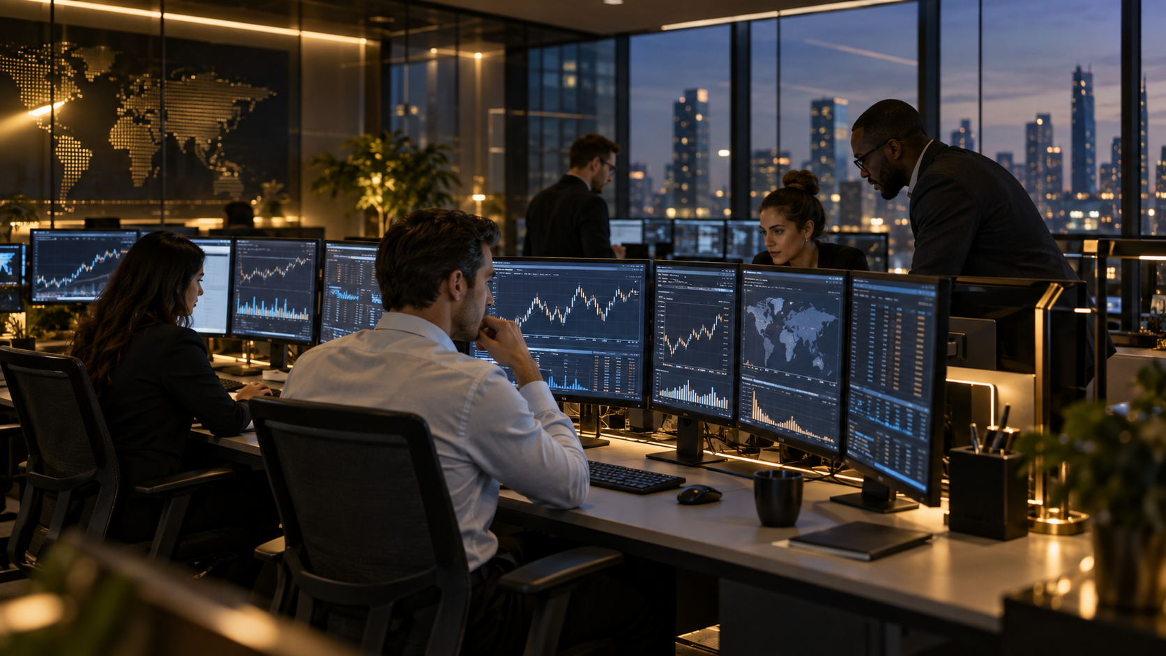 Professional multi-monitor trading office